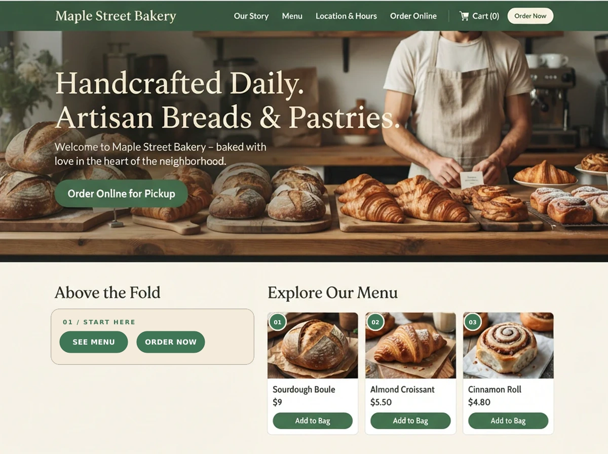 Maple Street Bakery website after the redesign