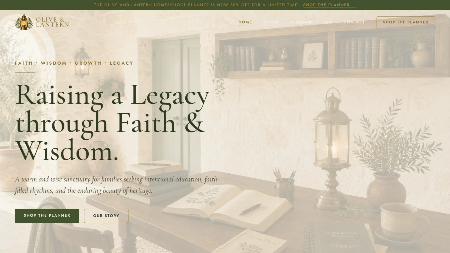 Olive & Lantern website homepage